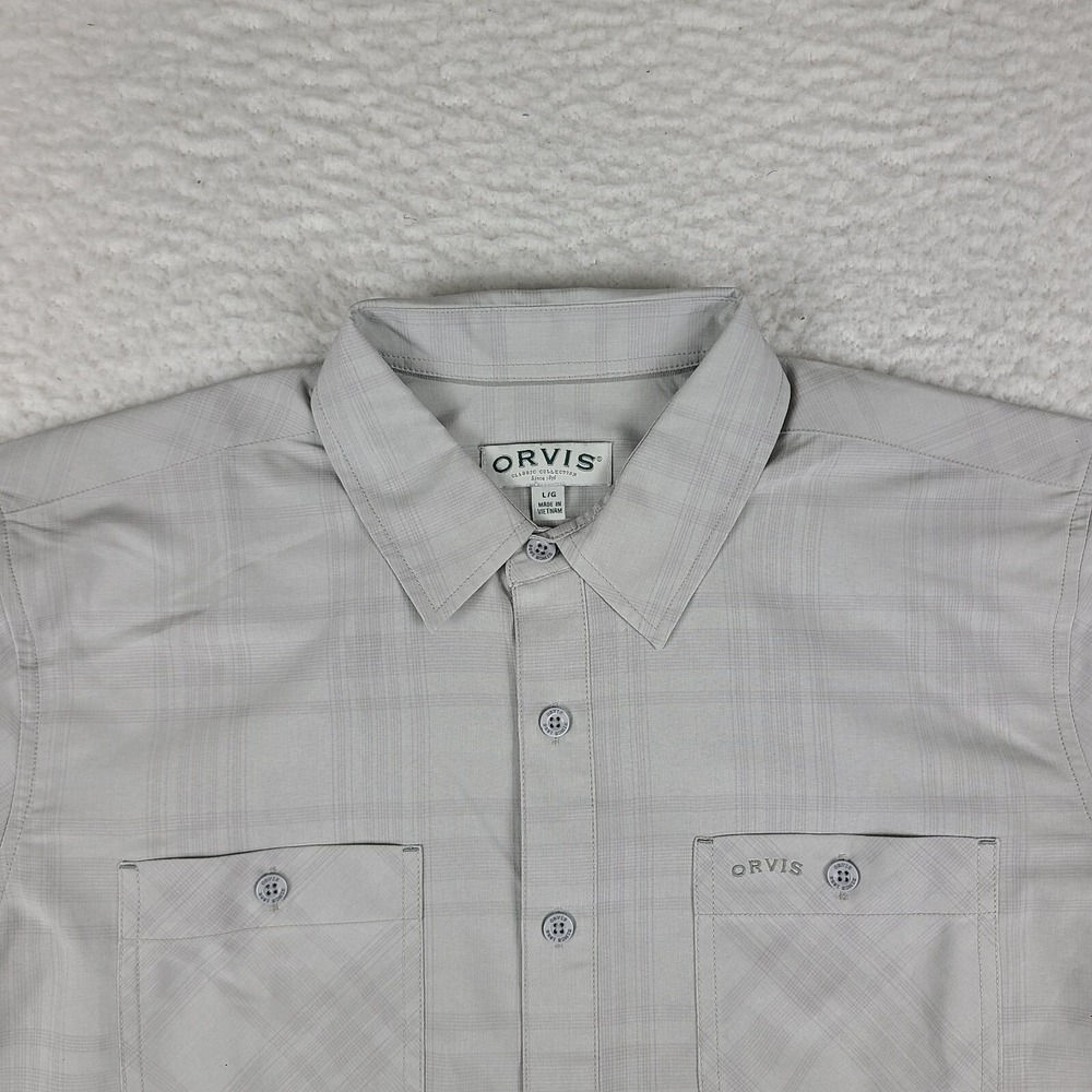 Orvis Dress Shirt Mens Large Gray Plaid Solid Fro… - image 2
